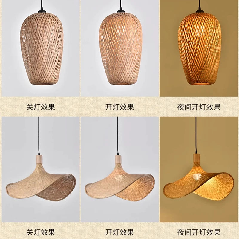 Lampada A Sospensione In Bambù E Rattan Intrecciato Lavorata A Mano Arredo Interni Caldo Per Sala Da Pranzo