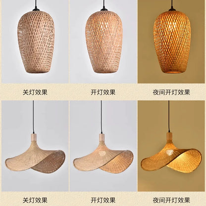 Lampada A Sospensione In Bambù E Rattan Intrecciato Lavorata A Mano Arredo Interni Caldo Per Sala Da Pranzo