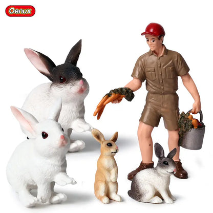 Oenux Farm House Modello Action Figures Agricoltore Moto Mucca Gallina Maiale Animali Set Figurine in miniatura PVC Simpatico giocattolo educativo per bambini