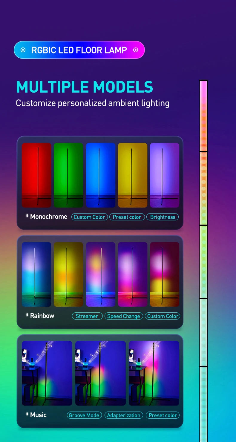 Lampada Da Terra Tuya Rgb 180 cm Bianca, Smart Con App E Telecomando, Illuminazione Led Moderna E Atmosferica