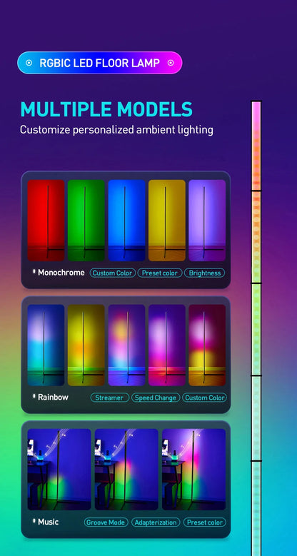Lampada Da Terra Tuya Rgb 180 cm Bianca, Smart Con App E Telecomando, Illuminazione Led Moderna E Atmosferica