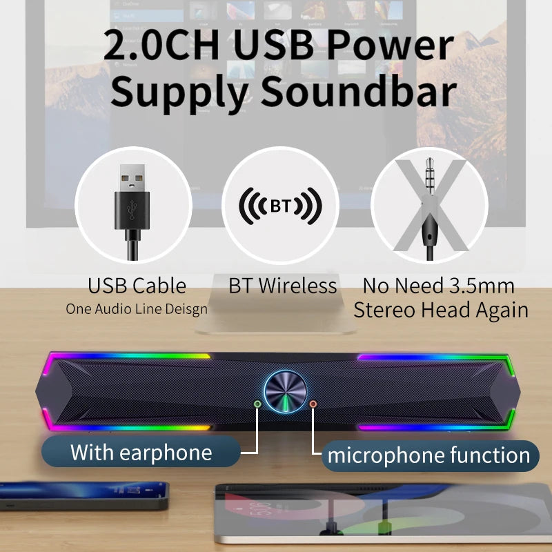 Altoparlante per computer 4D Soundbar Gioco stereo Subwoofer 2.0 Bluetooth per MacBook Laptop Notebook PC Lettore musicale Altoparlante cablato