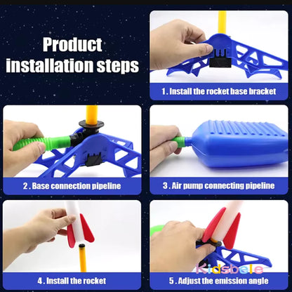 Giocattolo Lanciarazzi ad Aria Compressa con Pompa a Pedale, Set per Giochi all'Aperto per Bambini, Divertimento Sicuro a Propulsione d'Aria, Facile Utilizzo, Regalo Educativo STEM, Gioco a Pedale