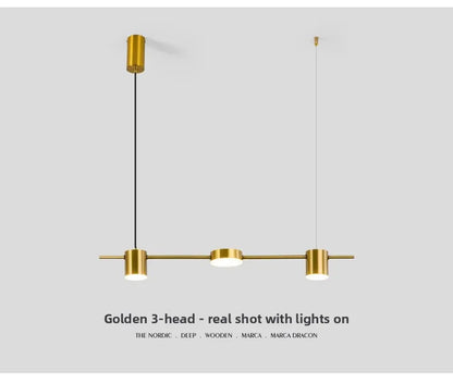 Lampada A Sospensione Postmoderna Tre Teste Per Ristorante In Ferro Nero E Oro Illuminazione Minimal Nordica Di Lusso