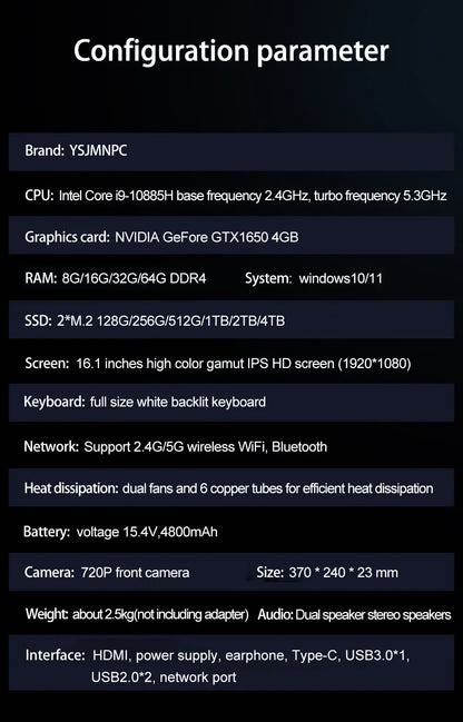 Potente Laptop da Gaming Elite con Schermo 16.1 Pollici, GPU RTX 4050, Processore Intel Core i9, Windows 11, RAM fino a 64GB e SSD 4TB