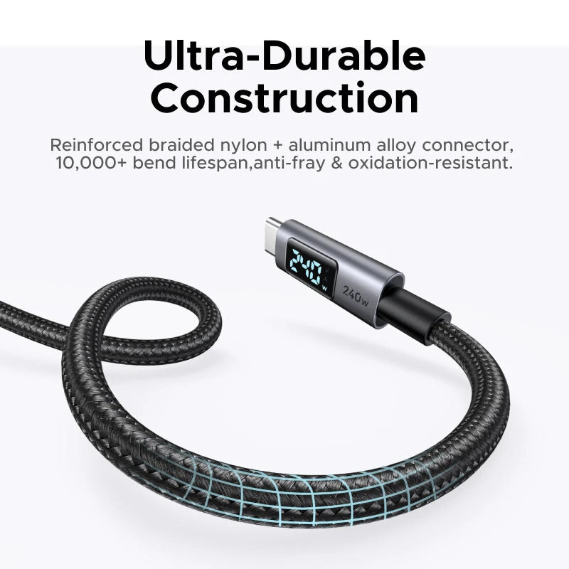 Cavo USB-C PD3.1 240W Ricarica Veloce e Trasferimento Dati, Corpo in Alluminio Nylon Intrecciato