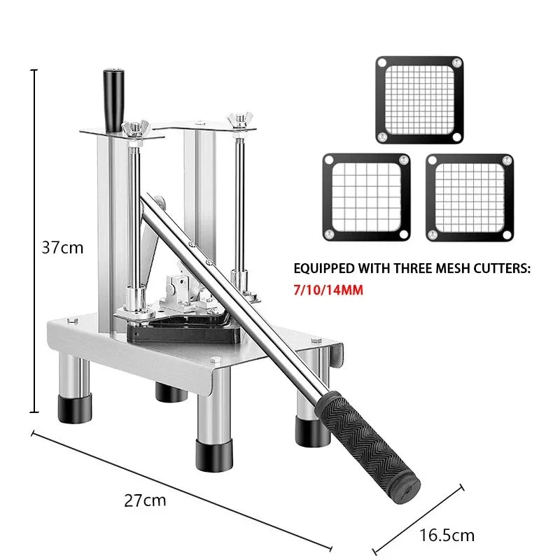 Tagliapatate Industriale Inox Dicer Verticale Manuale Per Patatine 7 10 14 Mm Verdure Frutta