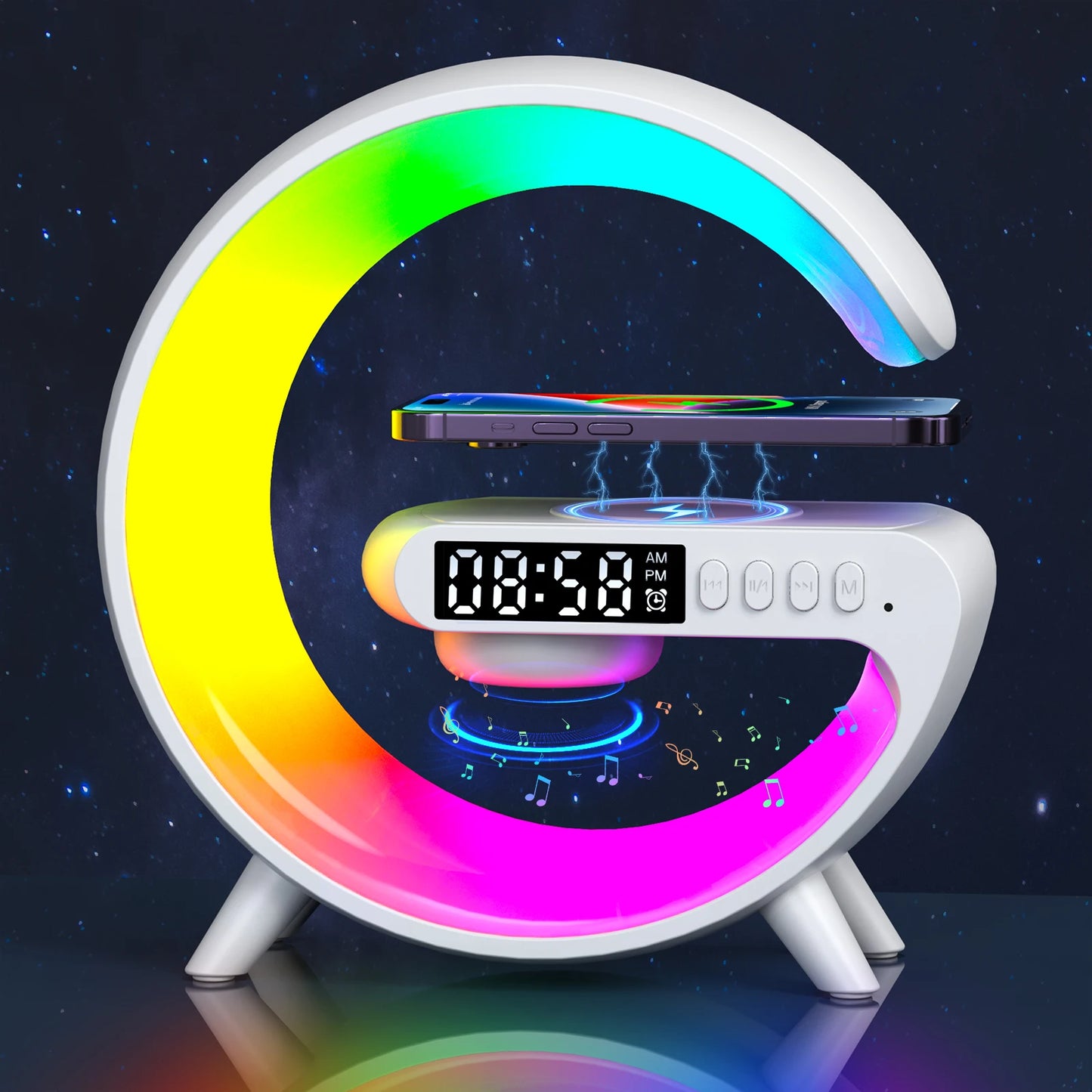 Lampada Da Tavolo Wake Up Smart Rgb Con Altoparlante Wireless 15W Ricaricabile Per Camera Da Letto
