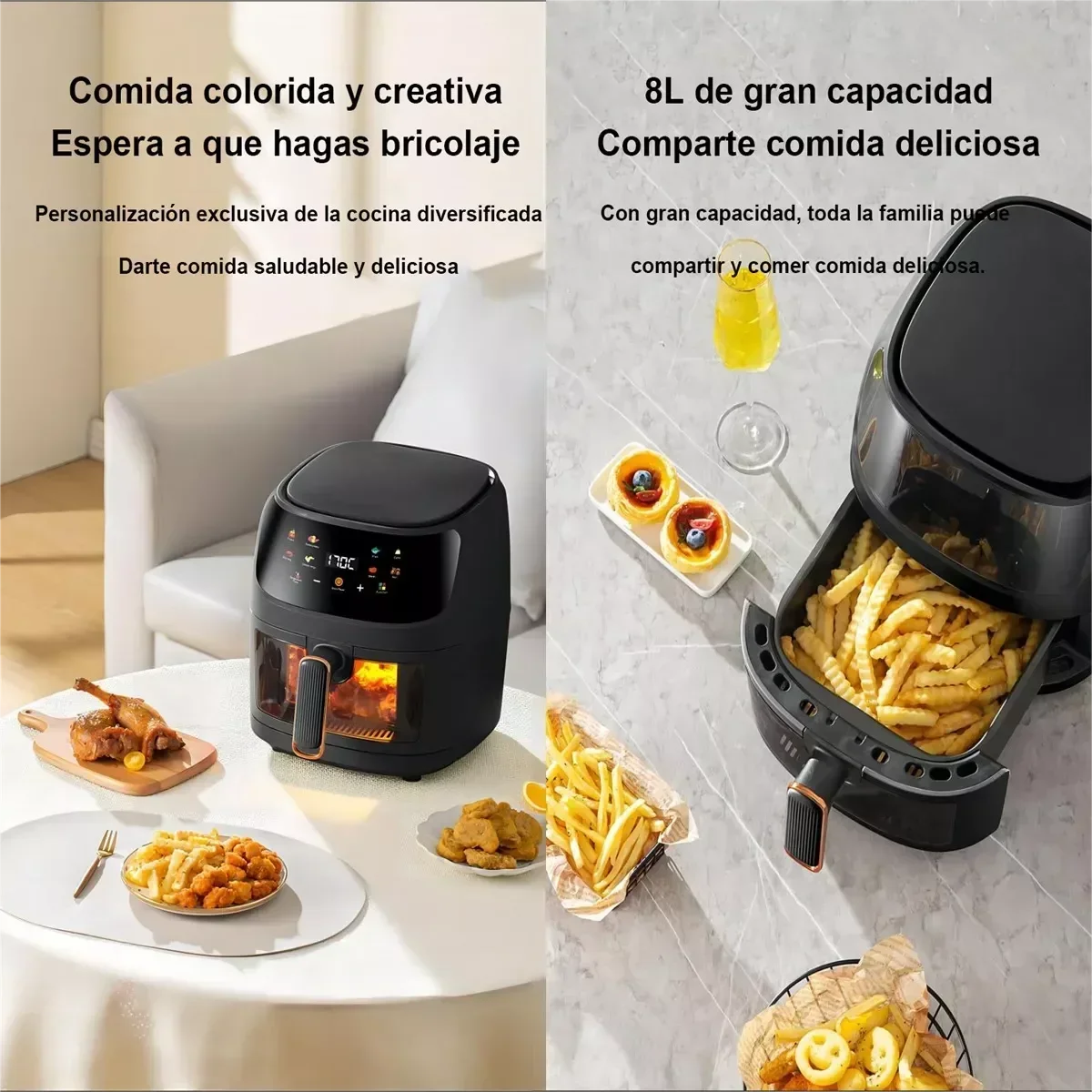Friggitrice Ad Aria Da 1400W 8L Programmabile E Intelligente Con Touch Led Per Patatine E Pollo