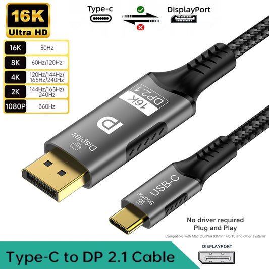 Cavo DisplayPort 2.1 da USB C a 16K DisplayPort 2.1 da tipo C a DP 16K a 30 Hz 8K a 60 Hz per proiettore Thunderbolt 4/3 54Gpbs MacBook Huawei Air