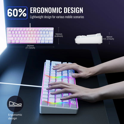 Tastiera Compatta Cablata 60 Percento Con Retroilluminazione Rgb Interruttori a Membrana Per Pc Tablet Laptop Bianco