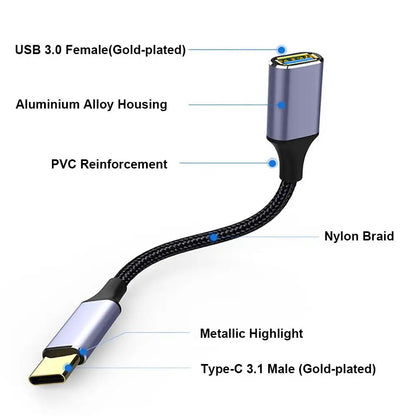 Cavo OTG USB-C a USB-A 3.0 ad Alta Velocità Prolunga Maschio Femmina per Tastiere e Mouse