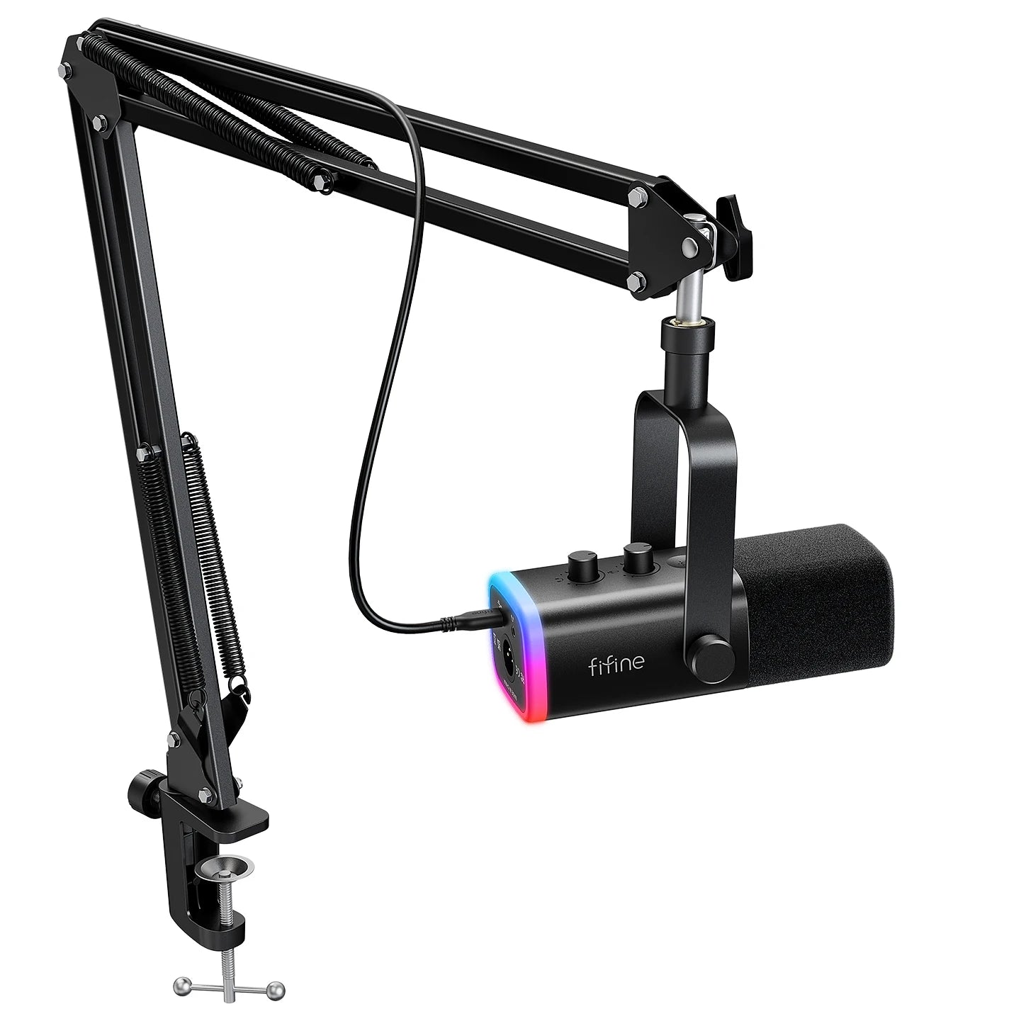 Kit Microfono Da Gioco Fifine Usb Xlr Con Cuffie Braccio Boom Rgb Dinamico Per Pc Ps5 Ps4 Am8tw White