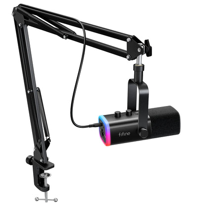 Kit Microfono Da Gioco Fifine Usb Xlr Con Cuffie Braccio Boom Rgb Dinamico Per Pc Ps5 Ps4 Am8tw White