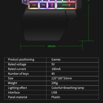 Mini tastiera da gioco con una sola mano da 35 tasti Tastiera retroilluminata cablata ultrasottile USB per laptop PC desktop Smartphone