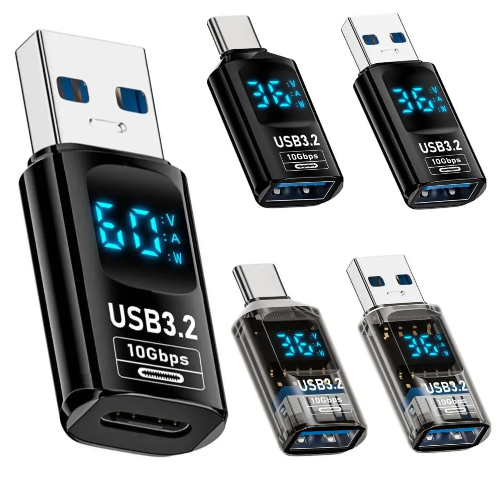 Adattatore USB 3.2 da 10 Gbps con Display Digitale, Convertitore da USB Maschio a USB Femmina, Ricarica Rapida e Trasferimento Dati, Adattatore USB C per PC e Laptop