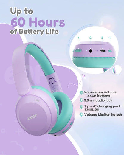 Cuffie Bluetooth 6.0 Per Bambini, Volume Limite 85/94 dB, Leggere, Wireless Over Ear Con Microfono Integrato