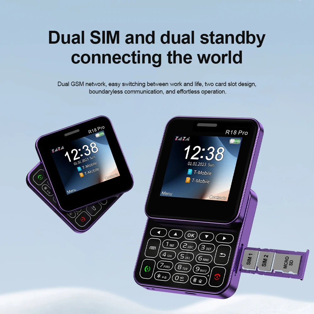 Telefono Mini Dual Sim Con Schermo Rotante Da 2,4 Pollici Slider Torcia E Funzione Blocco Contatti