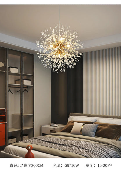 Ciondolo Led In Cristallo Dente Di Leone Illuminazione Moderna Per Soggiorno E Bar Finitura Cromata Lucida