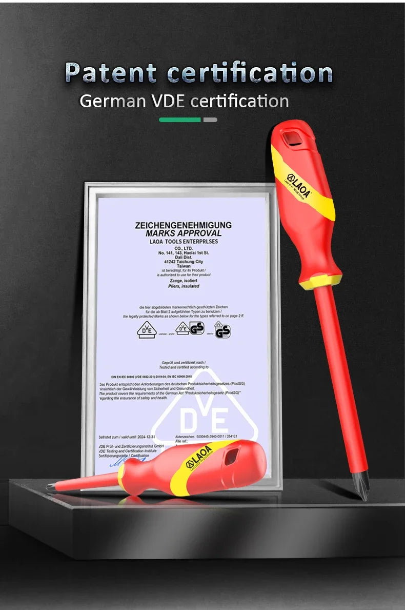 Cacciavite Isolato VDE LaOA Magnetico Impugnatura Ergonomica Testa Piatta e Incrociata 2,5x75-6,5x150