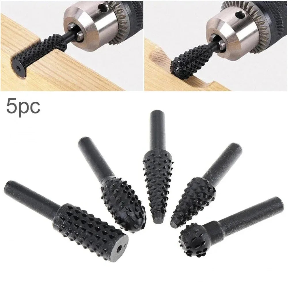 Set Da 5 Raspe Rotative Per Intaglio Del Legno Frese Per Trapano In Acciaio Ad Alto Tenore Falegnameria Utensili Diy
