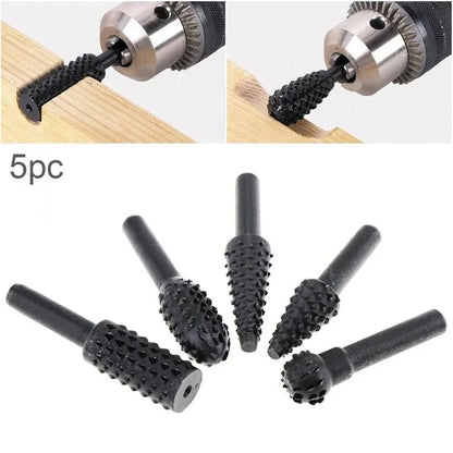 Set Da 5 Raspe Rotative Per Intaglio Del Legno Frese Per Trapano In Acciaio Ad Alto Tenore Falegnameria Utensili Diy