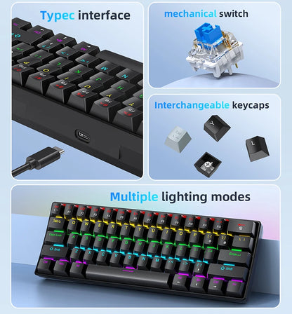 Tastiera Meccanica Portatile A 61 Tasti Cablata Con RGB Phantom Risposta Gaming Design Ergonomico Per Ufficio E Giochi