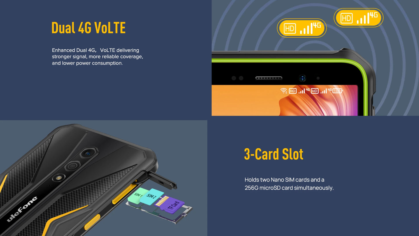 Ulefone Armor X12 Pro,Android 13, fino a 8GB + 64GB ,4860mAh,13MP 5.45 "4G NFC, versione globale, doppio 4G VoLTE,3 Slot per schede