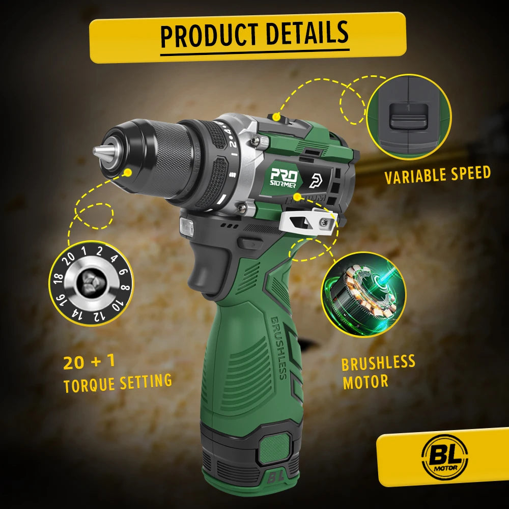 Prostormer Trapano Avvitatore Elettrico Brushless 17V 60 Nm Led Impostazioni 20 e 1 Portatile