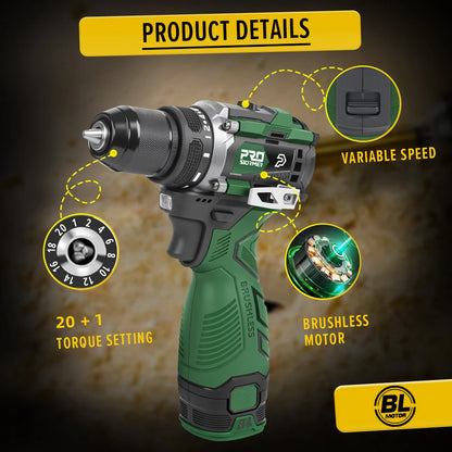Prostormer Trapano Avvitatore Elettrico Brushless 17V 60 Nm Led Impostazioni 20 e 1 Portatile