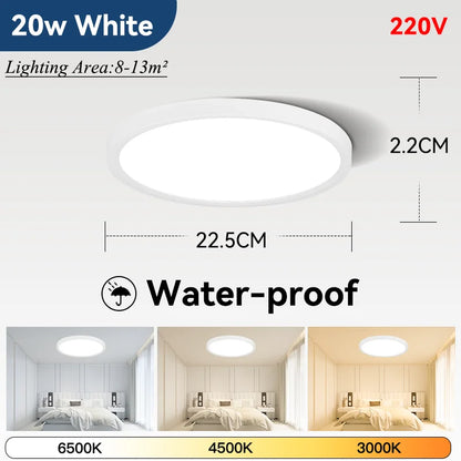 Plafoniera LED Ultra Sottile 2,2 Cm Impermeabile Con Venature Del Legno, 3 Colori Dimmerabili