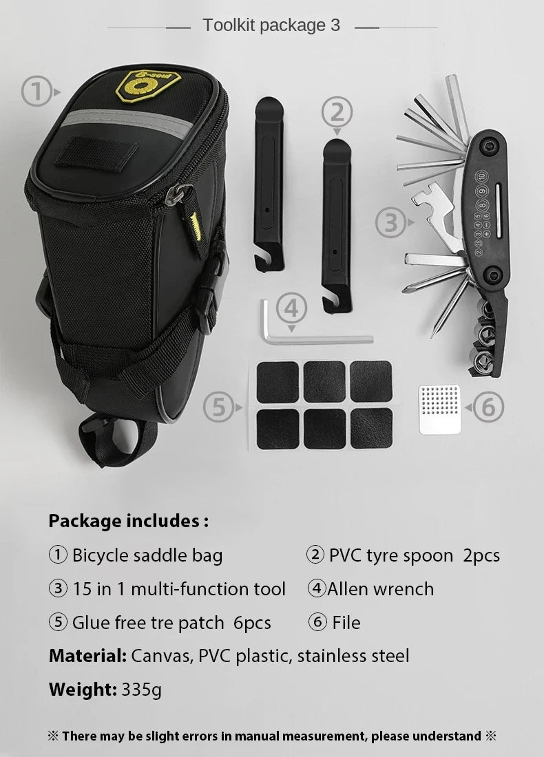 Kit di strumenti di riparazione bici portatile Kit di strumenti di riparazione biciclette Borsa da sella Pompa Patch per pneumatici Set di strumenti chiave multifunzionale Accessori