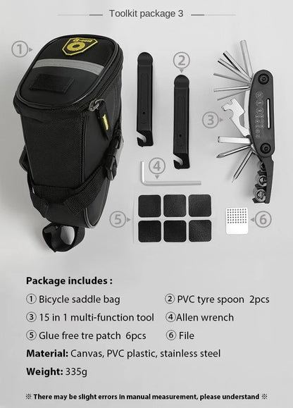 Kit di strumenti di riparazione bici portatile Kit di strumenti di riparazione biciclette Borsa da sella Pompa Patch per pneumatici Set di strumenti chiave multifunzionale Accessori