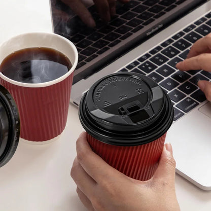 30 Tazze Da Caffè Monouso Da 8 Oz A Doppia Parete In Cartone Ondulato Con Coperchio