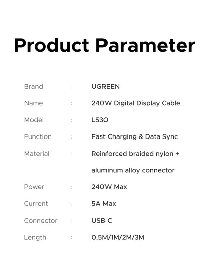 Cavo USB-C PD3.1 240W Ricarica Veloce e Trasferimento Dati, Corpo in Alluminio Nylon Intrecciato