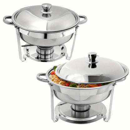 Set Da 6 Scaldavivande Rotondi In Acciaio Inossidabile 5 Litri Con Vassoi Per Cibo E Bevande Per Buffet