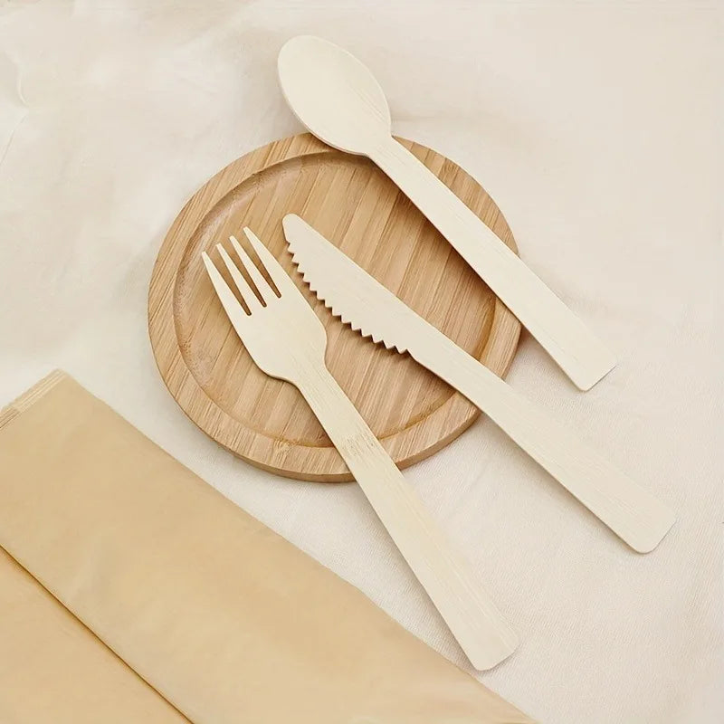 Set Posate Monouso In Legno 50 Pezzi Cucchiaio E Forchetta Per Matrimoni Compleanni Feste