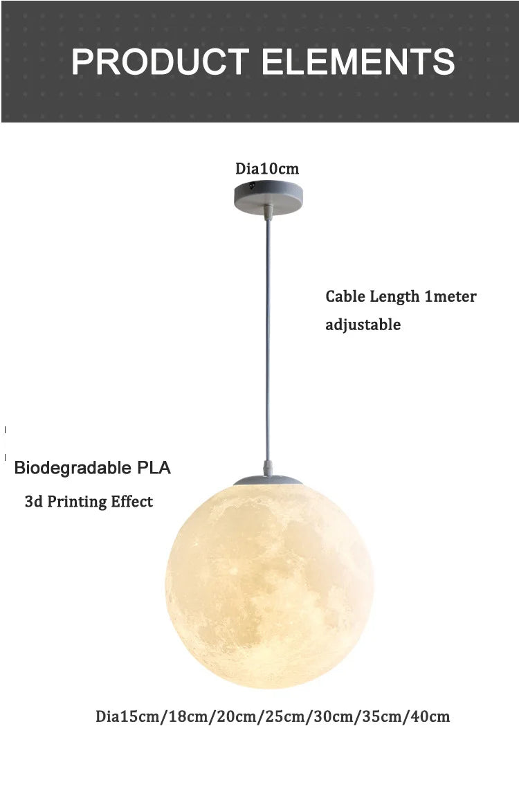 Lampada A Sospensione Forma Di Luna Con Stampa 3D Per Ristorante E Bar Atmosfera Creativa Luce Notturna 110V 220V