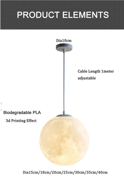 Lampada A Sospensione Forma Di Luna Con Stampa 3D Per Ristorante E Bar Atmosfera Creativa Luce Notturna 110V 220V