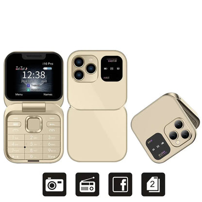Telefono Cellulare Flip 2G Doppia SIM 1,77 Pollici Batteria 1000 mAh Lettore Video FM Jack Da 3,5 Mm