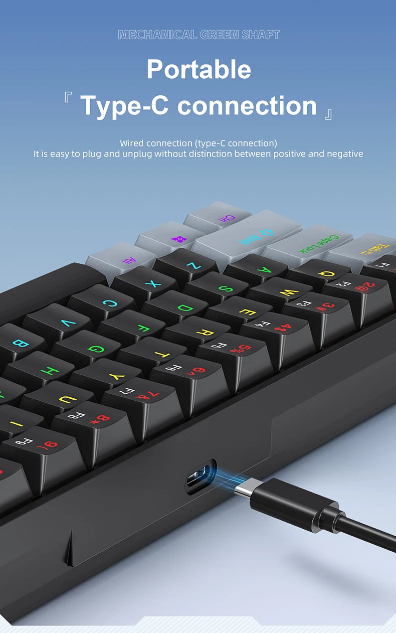 Tastiera Meccanica Portatile A 61 Tasti Cablata Con RGB Phantom Risposta Gaming Design Ergonomico Per Ufficio E Giochi