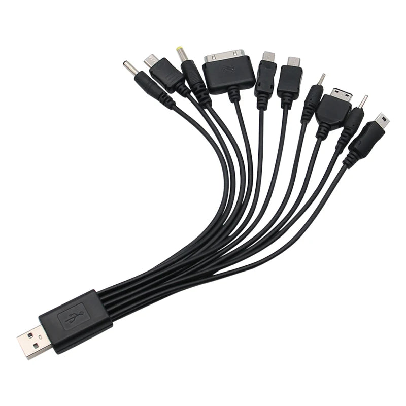 Cavo USB 10 in 1 con porte multiple, cavo di ricarica universale per telefono, cavo di ricarica per iPhone, Nokia, Sony, iPod.