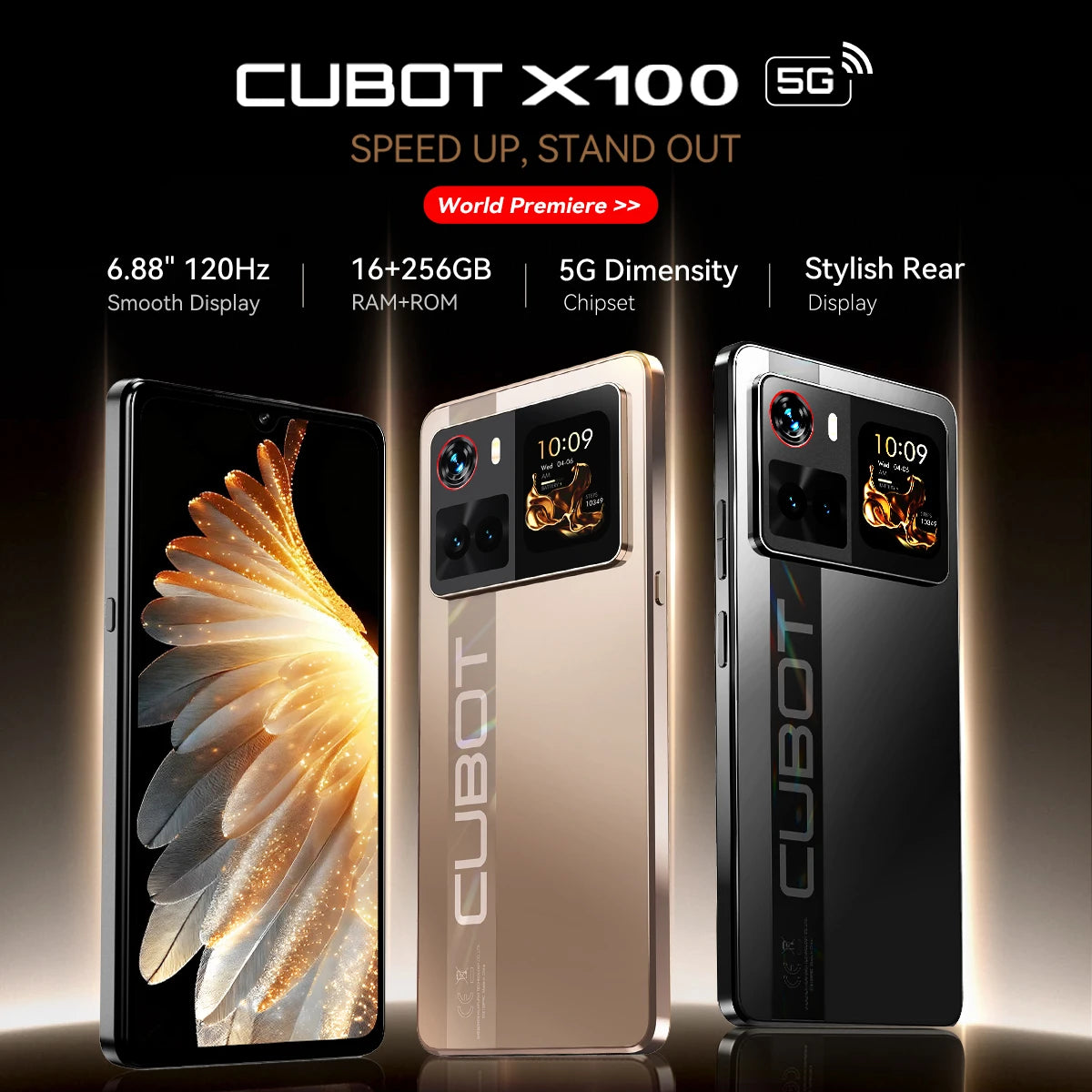 Cellulari Smartphone 5G Cubot X100, Android 15, Dimensity 7025, 6nm, 2.5GHz, schermo da 6.88 pollici 120Hz, 16GB RAM (8GB+8GB estesi), 256GB ROM, fotocamera da 64MP, batteria da 5100mAh, telefoni 5G, NFC telefono, GPS