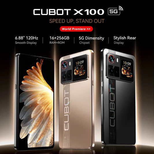 Cellulari Smartphone 5G Cubot X100, Android 15, Dimensity 7025, 6nm, 2.5GHz, schermo da 6.88 pollici 120Hz, 16GB RAM (8GB+8GB estesi), 256GB ROM, fotocamera da 64MP, batteria da 5100mAh, telefoni 5G, NFC telefono, GPS