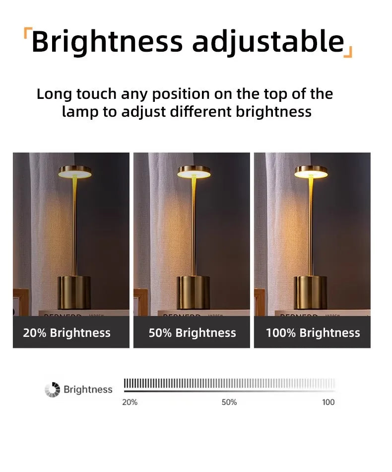 Lampada Da Tavolo Led Ricaricabile Portatile Con Controllo Touch Tre Colori Regolabile Per Camera
