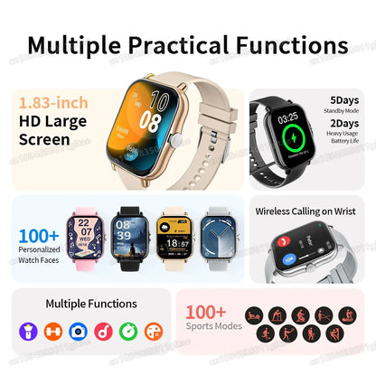 Nuovo Smartwatch con Chiamata BT, Monitoraggio Salute e Sonno, Schermo HD da 1.80'', Orologio Intelligente per Bambini, Impermeabile, Braccialetto Sportivo alla Moda per Donne e Uomini