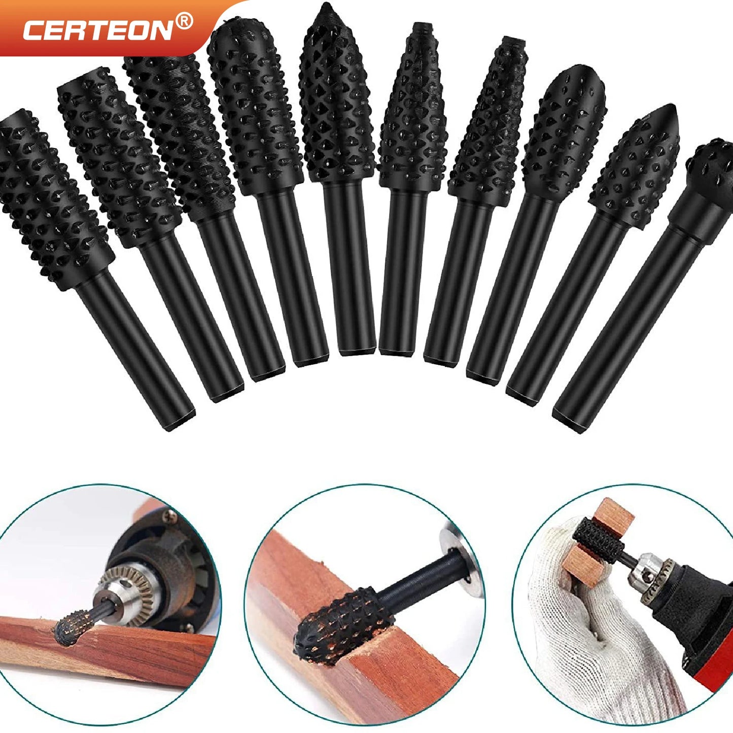 Set Da 5 Raspe Rotative Per Intaglio Del Legno Frese Per Trapano In Acciaio Ad Alto Tenore Falegnameria Utensili Diy