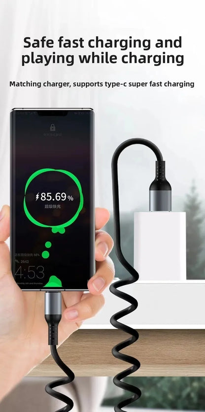 Cavo USB C a USB C 6A Retrattile a Molla per Ricarica Rapida da 25cm a 1M, Cavo Dati per Auto Compatibile con iPhone 16, Samsung, Xiaomi, Huawei