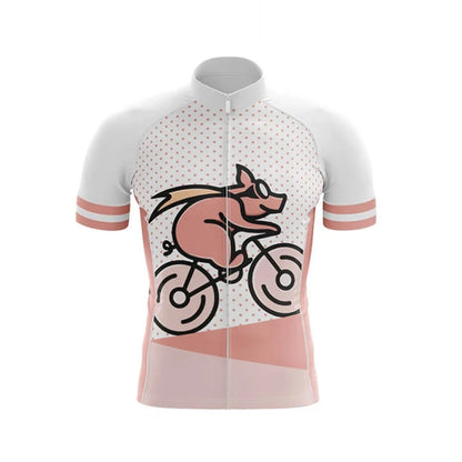 Maglia Ciclismo Estiva Rosa Con Stampa Maialino Cartoon Traspirante Asciugatura Veloce Protezione UV Tasche