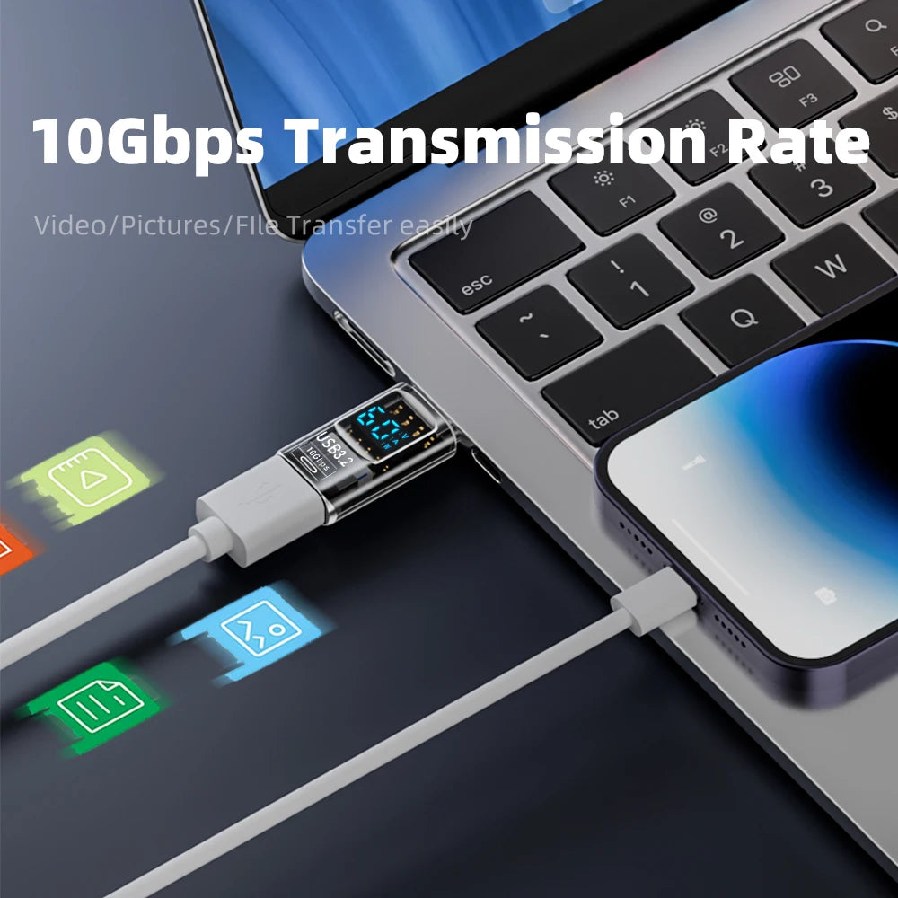 Adattatore USB 3.2 da 10 Gbps con Display Digitale, Convertitore da USB Maschio a USB Femmina, Ricarica Rapida e Trasferimento Dati, Adattatore USB C per PC e Laptop
